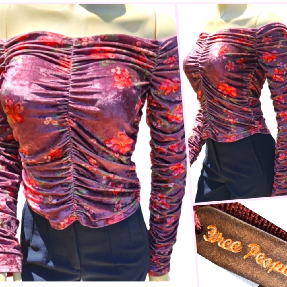 Free People Ruched Top,Long Sleeves, Color Wine/Bord Size Medium NWT